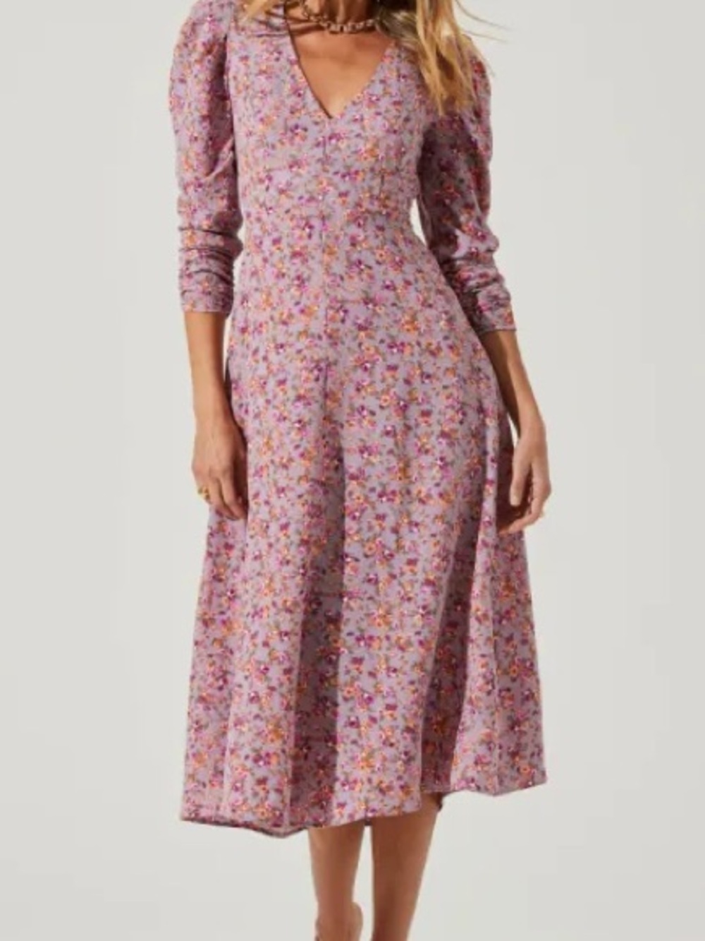ASTR the Label Purple Floral Long Sleeve Midi Dress